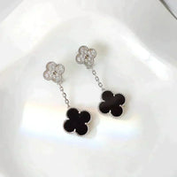 [Amore Jewels]CLOVER 2 MOTIFS  DIAMOND ONYX EARRINGS SILVER