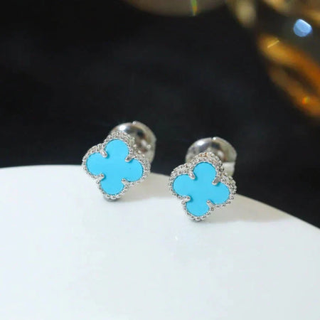 [Amore Jewels]CLOVER MINI TUROUOISE SILVER STUD EARRINGS