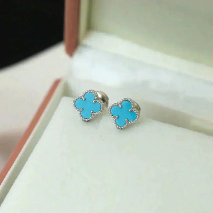 [Amore Jewels]CLOVER MINI TUROUOISE SILVER STUD EARRINGS