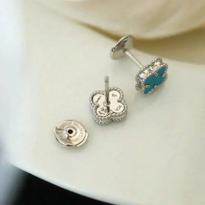 [Amore Jewels]CLOVER MINI TUROUOISE SILVER STUD EARRINGS