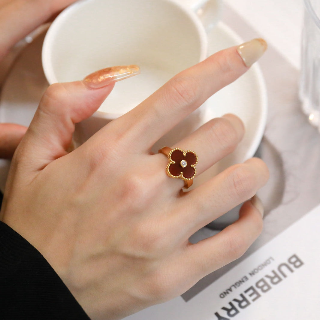 [Amore Jewels]CLOVER CARNELIAN RING ROSE GOLD DIAMOND
