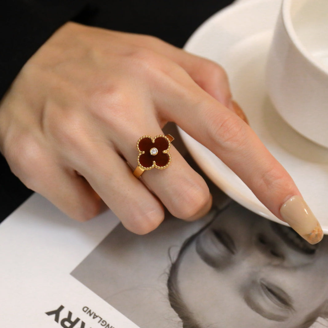 [Amore Jewels]CLOVER CARNELIAN RING ROSE GOLD DIAMOND