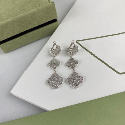 [Amore Jewels]CLOVER 3 MOTIF DIAMOND SILVER DROP EARRINGS