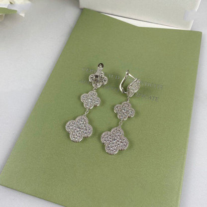 [Amore Jewels]CLOVER 3 MOTIF DIAMOND SILVER DROP EARRINGS