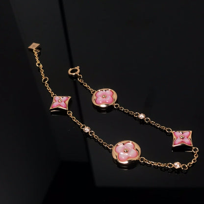[Amore Jewels]STAR AND SUN 4 MOTIF PINK MOP PINK GOLD BRACELET
