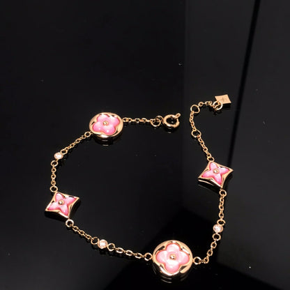 [Amore Jewels]STAR AND SUN 4 MOTIF PINK MOP PINK GOLD BRACELET