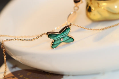 [Amore Jewels]JEUX MALACHITE 1 DIAMOND PINK GOLD NECKLACE