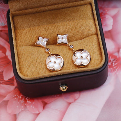 [Amore Jewels]STAR AND SUN PINK GOLD MOP DROP EARRINGS