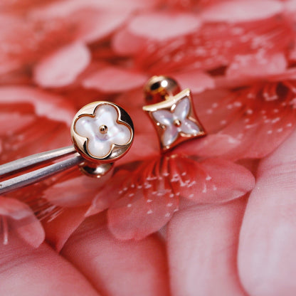 [Amore Jewels]STAR AND SUN PINK GOLD MOP STUD EARRINGS