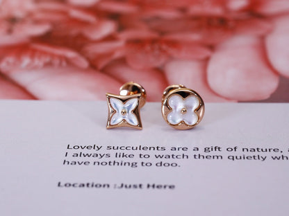 [Amore Jewels]STAR AND SUN PINK GOLD MOP STUD EARRINGS