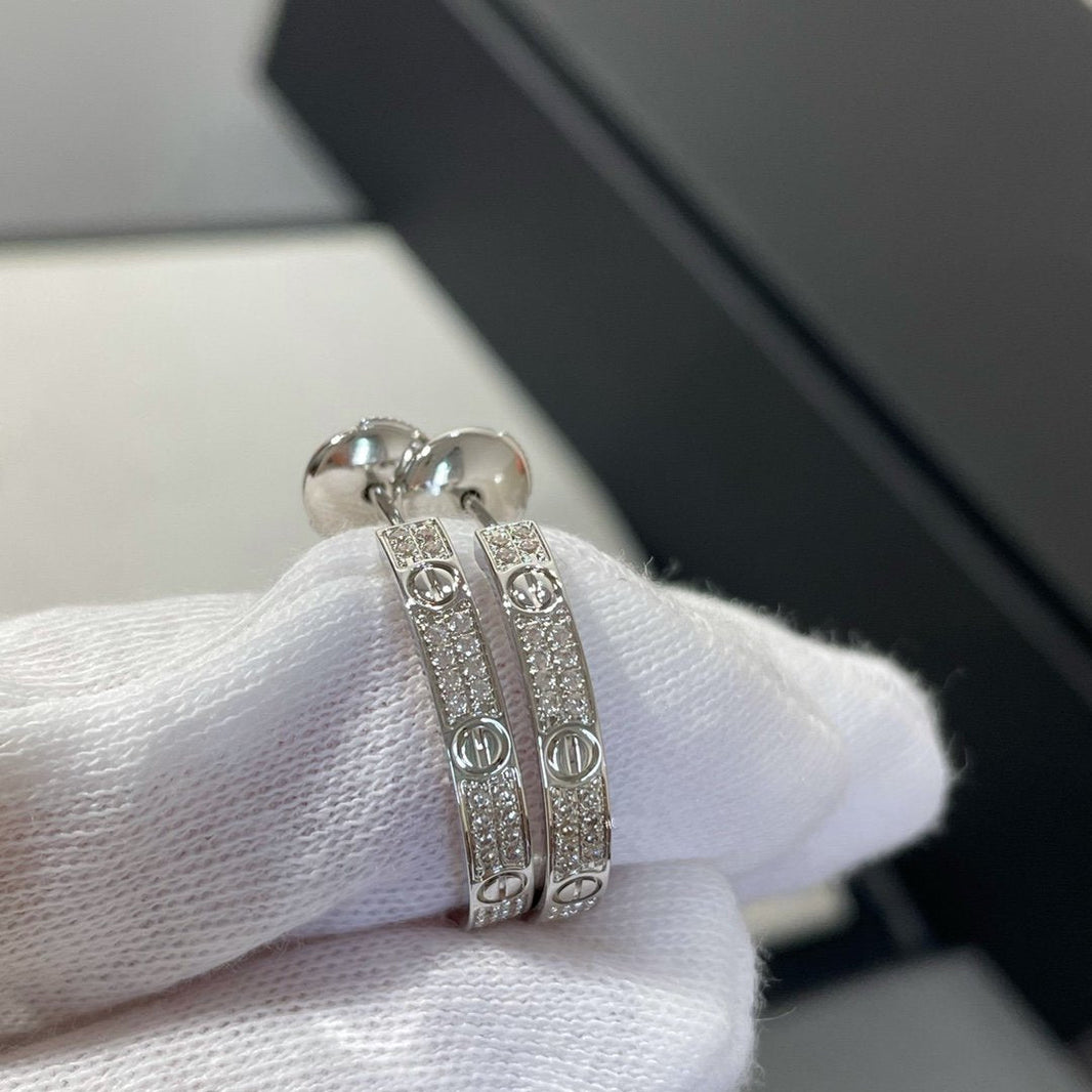 [Amore Jewels]LOVE DIAMOND SILVER HOOP EARRINGS
