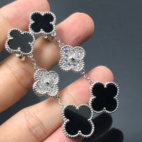 [Amore Jewels]CLOVER 3 MOTIF DIAMOND ONYX SILVER EARRINGS