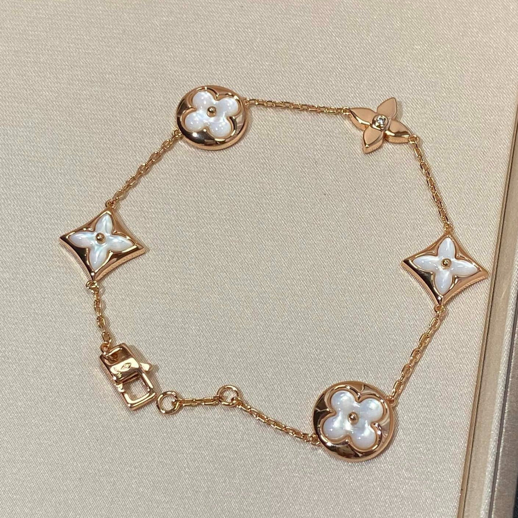[Amore Jewels]STAR AND SUN 5 MOTIF MOP PINK GOLD BRACELET