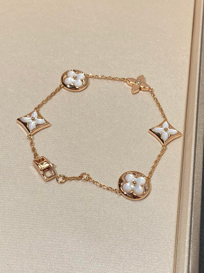 [Amore Jewels]STAR AND SUN 5 MOTIF MOP PINK GOLD BRACELET