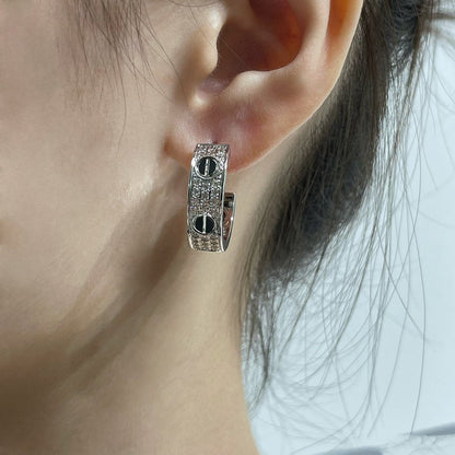 [Amore Jewels]LOVE CERAMIC DIAMOND PAVED SILVER EARRINGS