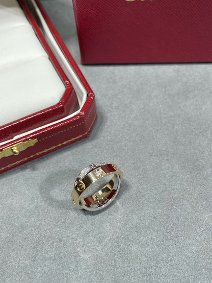 [Amore Jewels]LOVE PINK GOLD SILVER DIAMOND DOUBLE RING