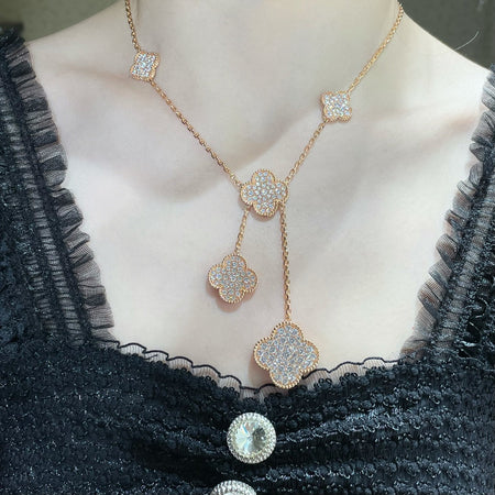 [Amore Jewels]CLOVER 6 MOTIF DIAMOND PAVED NECKLACE