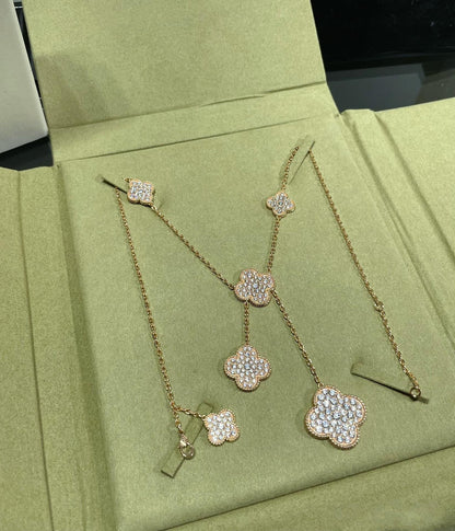 [Amore Jewels]CLOVER 6 MOTIF DIAMOND PAVED NECKLACE