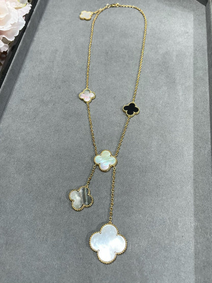 [Amore Jewels]CLOVER 6 MOTIF MOP ONYX GOLD NECKLACE