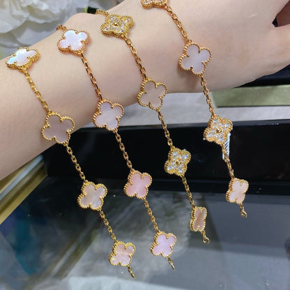 [Amore Jewels]CLOVER 5 MOTIF DIAMOND PINK MOP PINK GOLD BRACELET