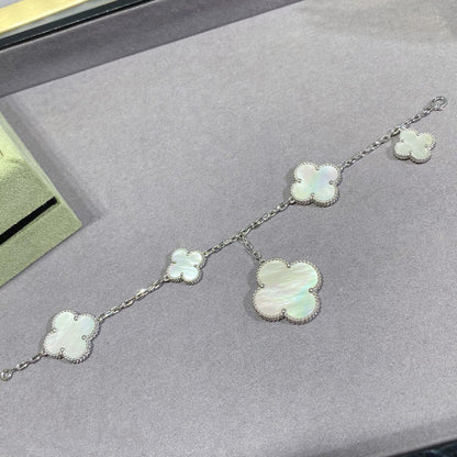 [Amore Jewels]CLOVER 5 MOTIF WHITE MOP SILVER BRACELET