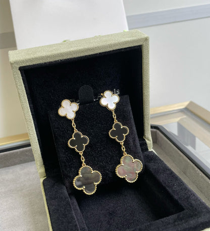 [Amore Jewels]CLOVER 3 MOTIF MOP ONYX DARK MOP PINK GOLD EARRINGS