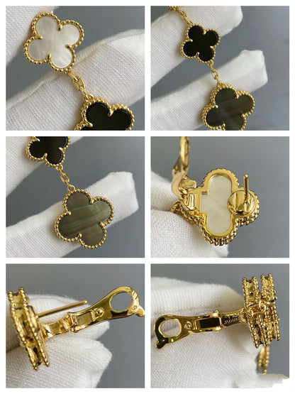 [Amore Jewels]CLOVER 3 MOTIF MOP ONYX DARK MOP PINK GOLD EARRINGS