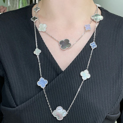 [Amore Jewels]CLOVER 16 MOTIF CHALCEDONY MOP SILVER NECKLACE