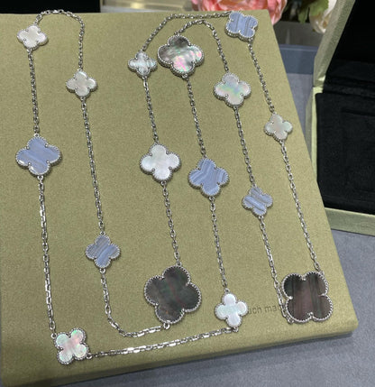 [Amore Jewels]CLOVER 16 MOTIF CHALCEDONY MOP SILVER NECKLACE