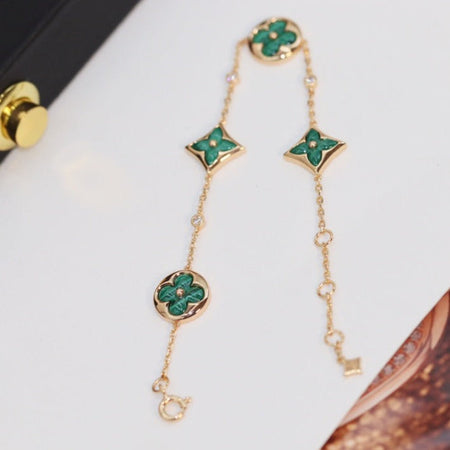 [Amore Jewels]STAR AND SUN 4 MOTIF PINK GOLD MALACHITE BRACELET