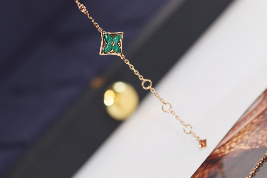 [Amore Jewels]STAR AND SUN 4 MOTIF PINK GOLD MALACHITE BRACELET