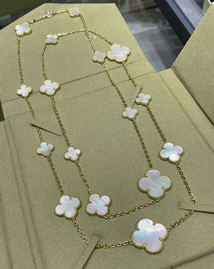 [Amore Jewels]CLOVER 16 MOTIF WHITE MOP GOLD NECKLACE