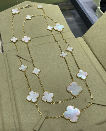 [Amore Jewels]CLOVER 16 MOTIF WHITE MOP GOLD NECKLACE