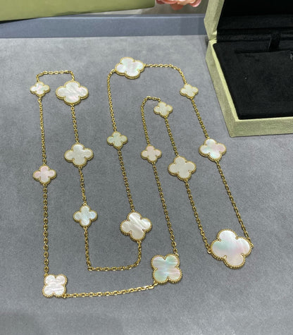 [Amore Jewels]CLOVER 16 MOTIF WHITE MOP GOLD NECKLACE