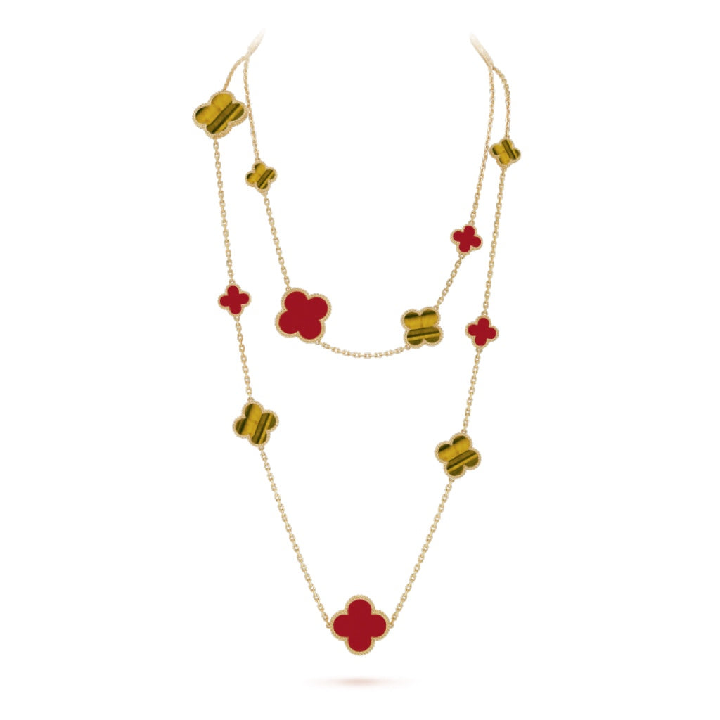 [Amore Jewels]CLOVER 16 MOTIF CARNELIAN TIGER EYE ROSE GOLD NECKLACE