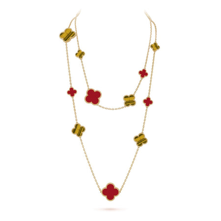 [Amore Jewels]CLOVER 16 MOTIF CARNELIAN TIGER EYE ROSE GOLD NECKLACE