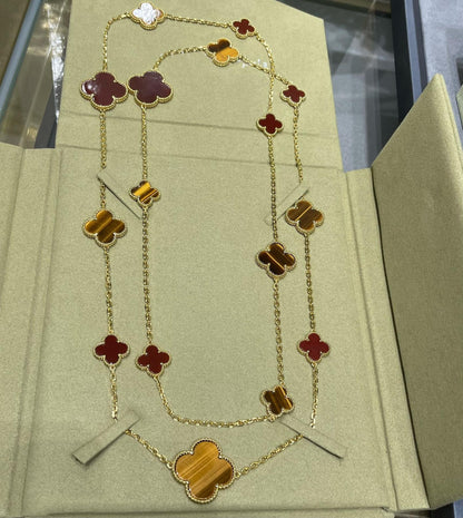[Amore Jewels]CLOVER 16 MOTIF CARNELIAN TIGER EYE ROSE GOLD NECKLACE