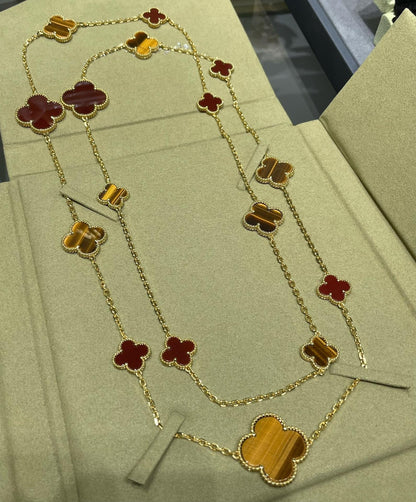 [Amore Jewels]CLOVER 16 MOTIF CARNELIAN TIGER EYE ROSE GOLD NECKLACE