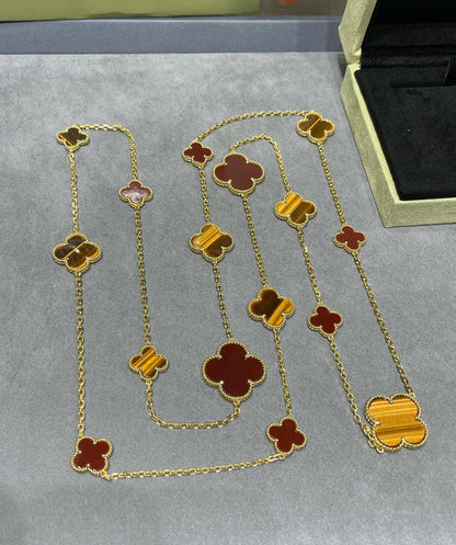 [Amore Jewels]CLOVER 16 MOTIF CARNELIAN TIGER EYE ROSE GOLD NECKLACE
