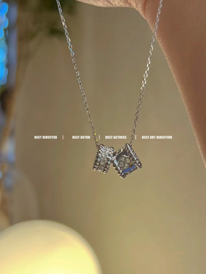 [Amore Jewels]PERLEE DOUBLE PENDANT SILVER DIAMOND NECKLACE