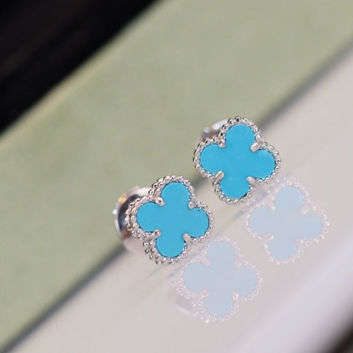 [Amore Jewels]CLOVER MINI TURQUOISE SILVER STUD EARRINGS