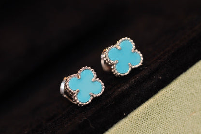 [Amore Jewels]CLOVER MINI TURQUOISE SILVER STUD EARRINGS
