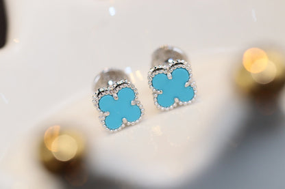 [Amore Jewels]CLOVER MINI TURQUOISE SILVER STUD EARRINGS