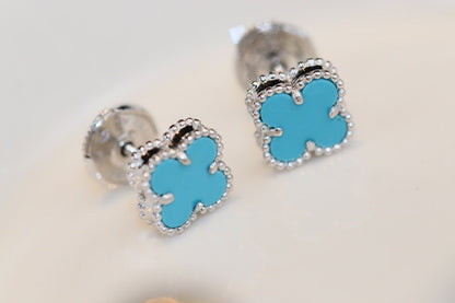 [Amore Jewels]CLOVER MINI TURQUOISE SILVER STUD EARRINGS
