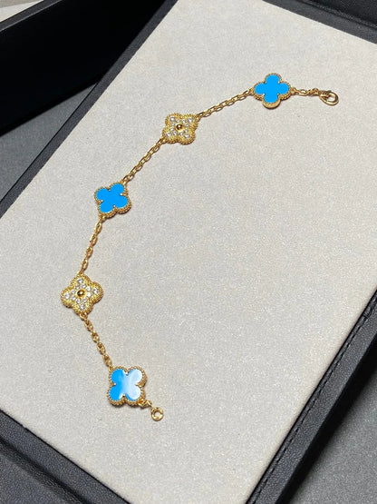 [Amore Jewels] CLOVER 5 MOTIF BLUE AGATE BRACELET COLLECTION
