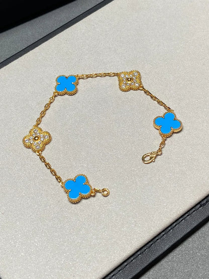 [Amore Jewels] CLOVER 5 MOTIF BLUE AGATE BRACELET COLLECTION