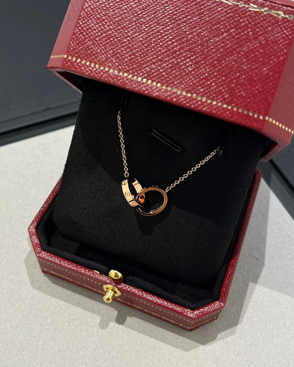 [Amore Jewels]LOVE NECKLACE DOUBLE RING PINK GOLD