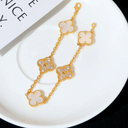 [Amore Jewels]CLOVER WHITE PEARL MOP 5 MOTIF BRACELET COLLECTION