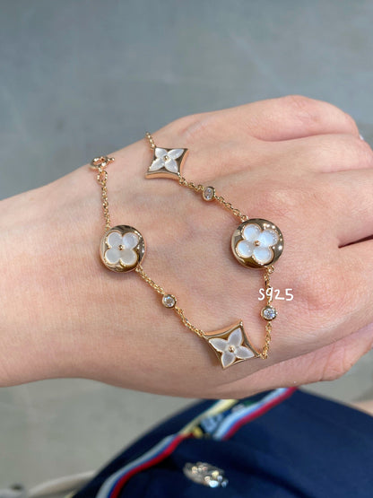 [Amore Jewels]STAR AND SUN 4 MOTIF WHITE MOP PINK GOLD BRACELET