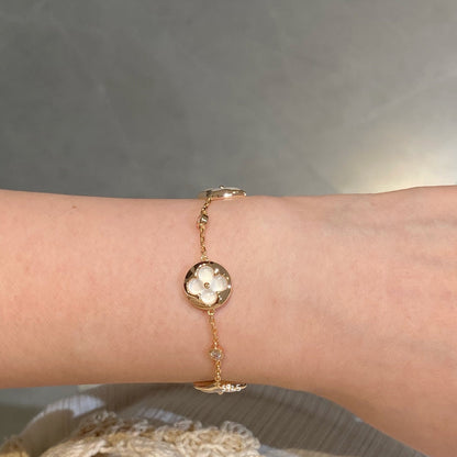 [Amore Jewels]STAR AND SUN 4 MOTIF WHITE MOP PINK GOLD BRACELET